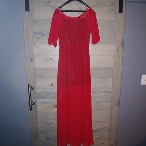Long Polka-Dot Red Dress